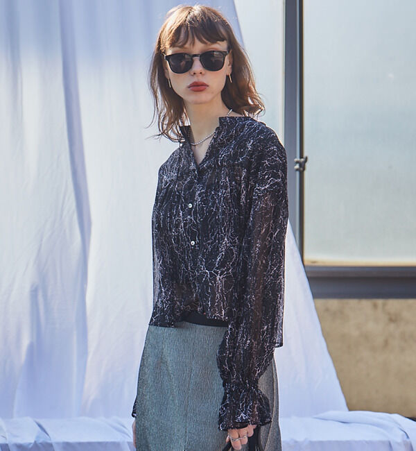 Soffitto「ジオメ柄シフォンボリュームカフタンブラウス」|シャツ・ブラウス|