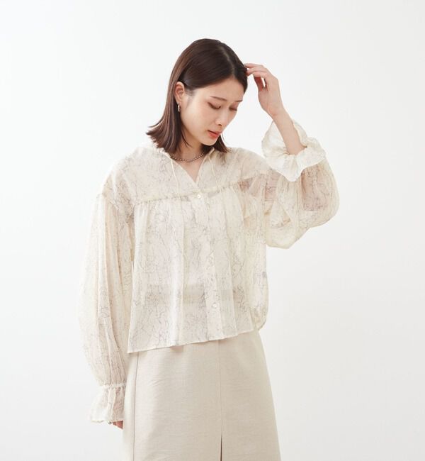 Soffitto「ジオメ柄シフォンボリュームカフタンブラウス」|シャツ・ブラウス|ベージュ