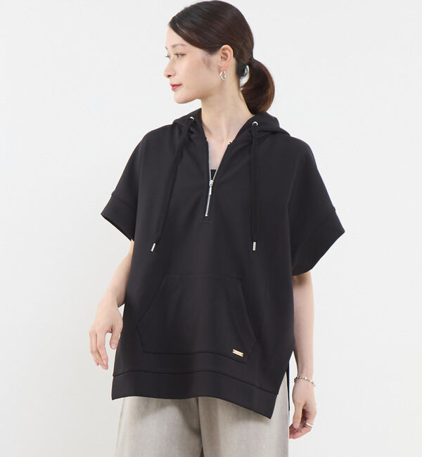 Soffitto「ハーフジップノースリーブパーカー」|パーカー|ブラック