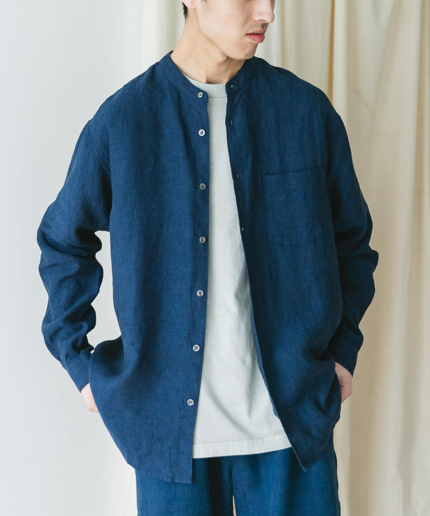 URBAN RESEARCH DOORS「『XLサイズ/WEB限定』シルケットリネンバンドカラーロングスリーブシャツ」|シャツ・ブラウス|