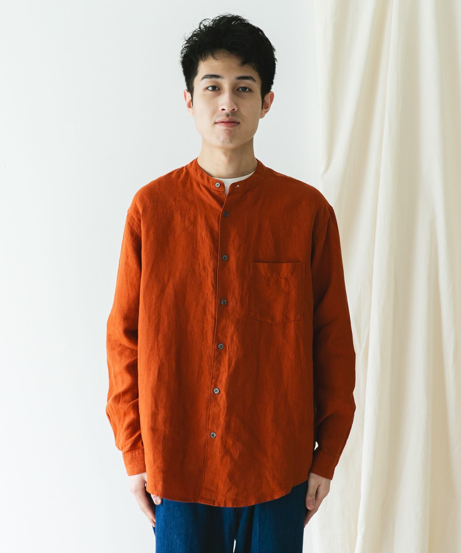 URBAN RESEARCH DOORS「『XLサイズ/WEB限定』シルケットリネンバンドカラーロングスリーブシャツ」|シャツ・ブラウス|