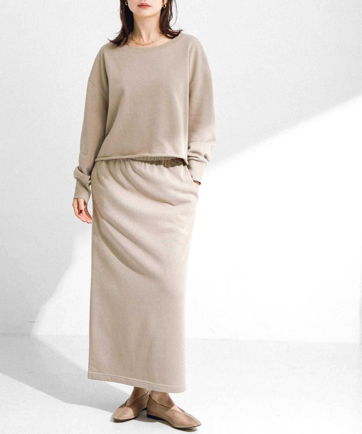 Sonny Label 「『WEB/一部店舗限定』ラメ裏毛スウェット&スカートセットアップ」|ワンピース|ベージュ