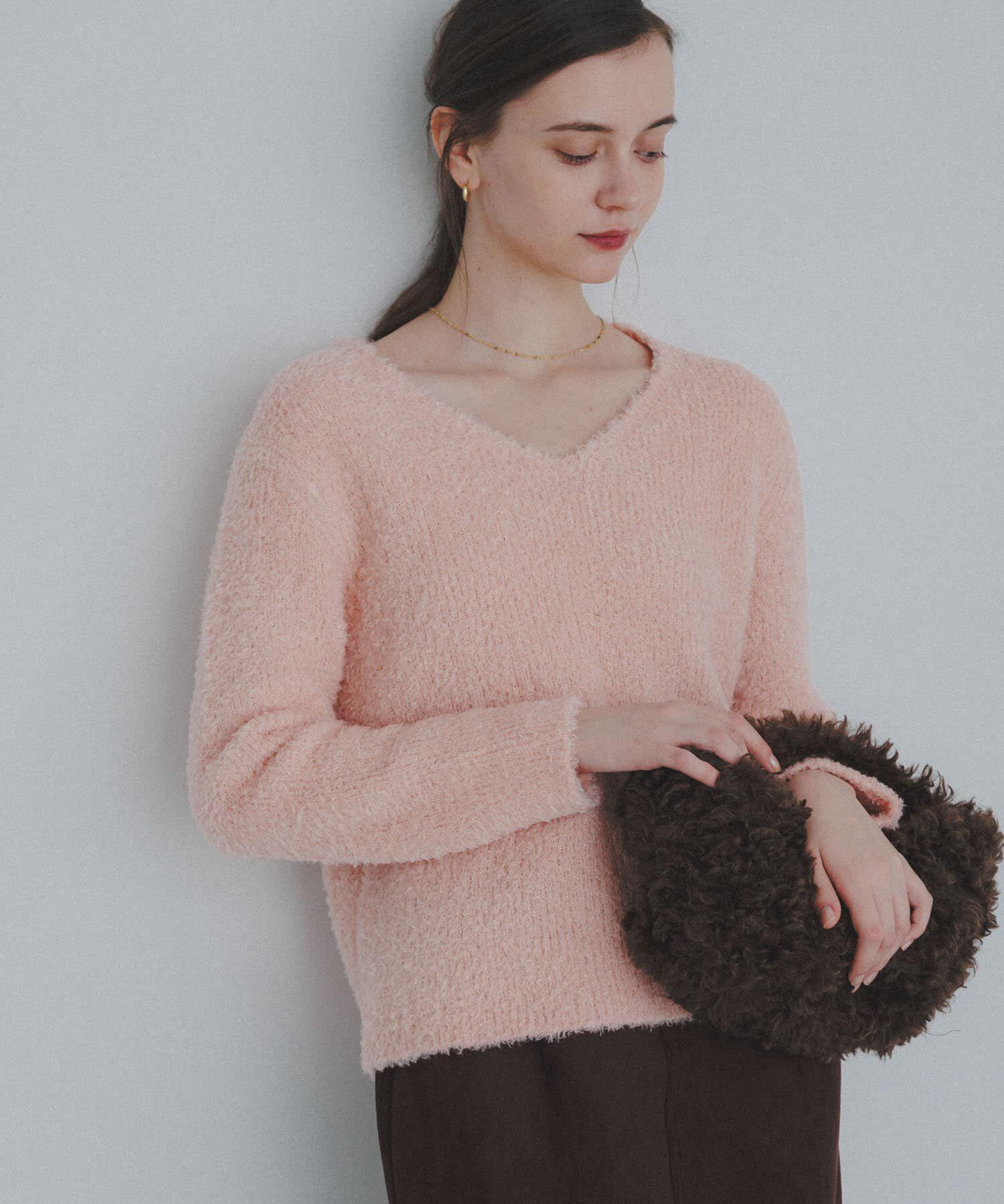 Sonny Label 「ラメフェザーVネックニットプルオーバー」|ニット・セーター|ピンク