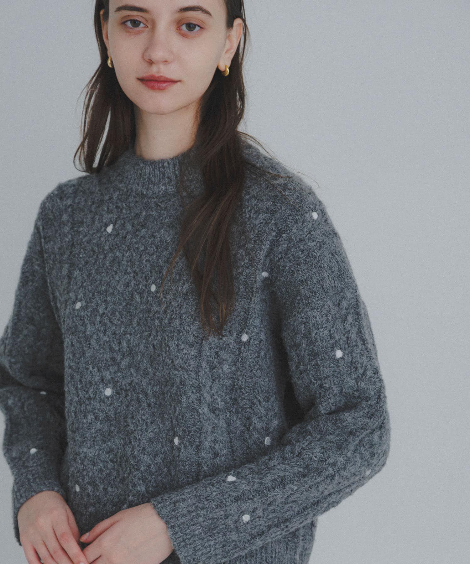 Sonny Label 「刺繍ケーブルニット」|ニット・セーター|チャコールグレー