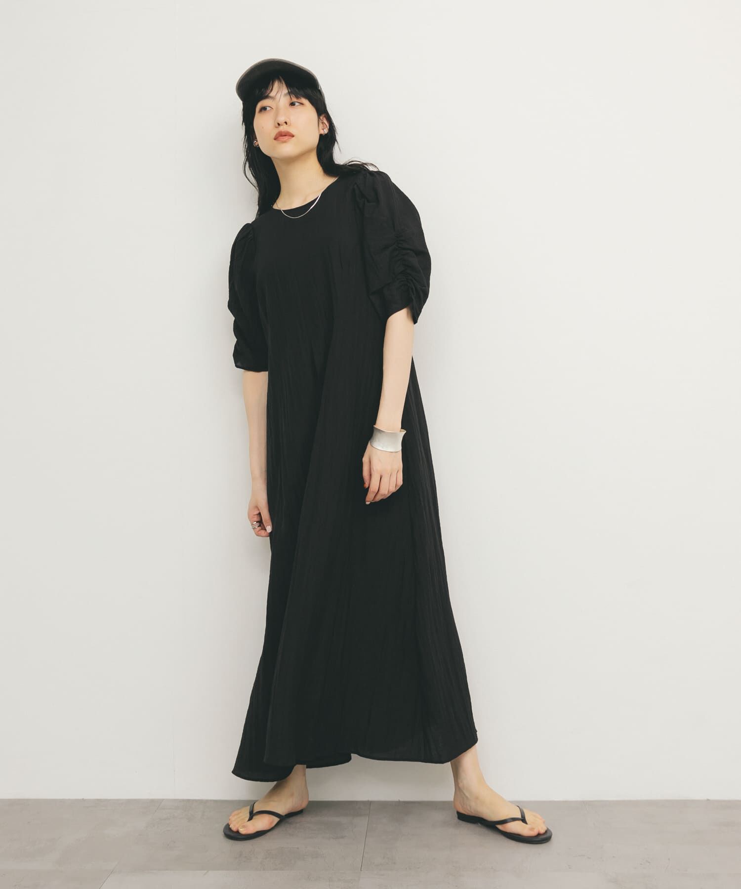  「ギャザースリーブフレアワンピース」|ワンピース|