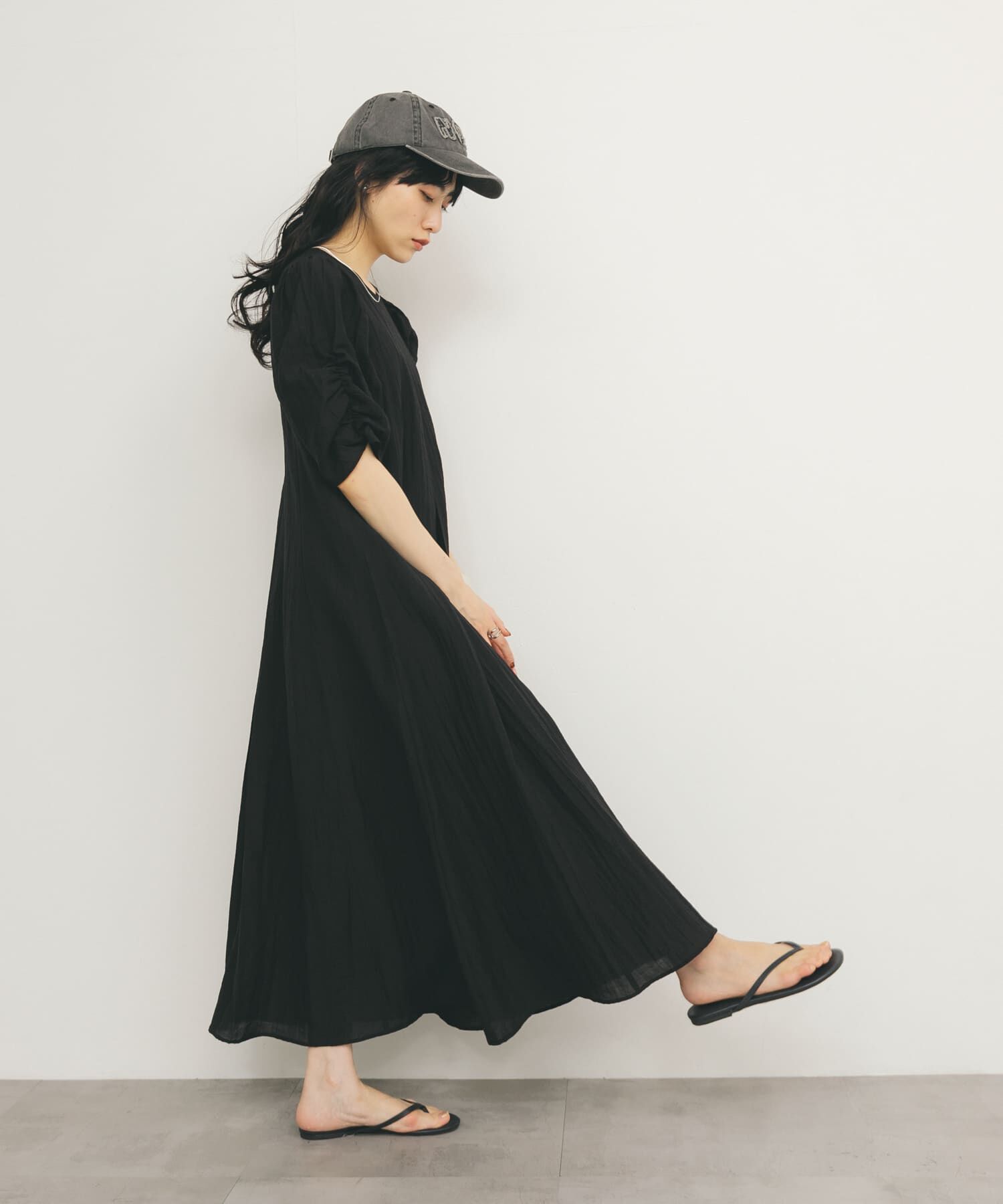  「ギャザースリーブフレアワンピース」|ワンピース|