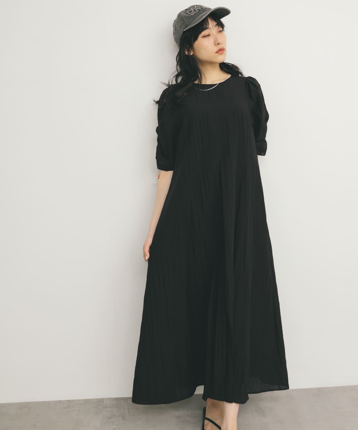  「ギャザースリーブフレアワンピース」|ワンピース|