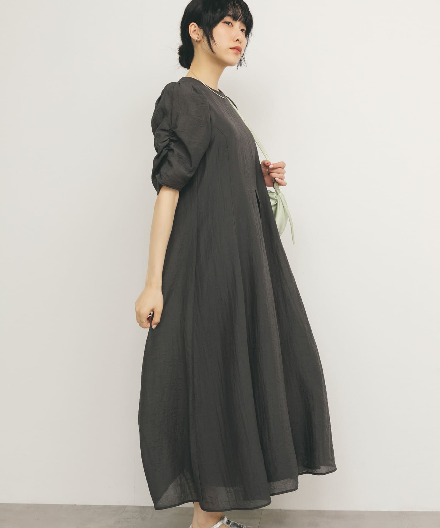  「ギャザースリーブフレアワンピース」|ワンピース|