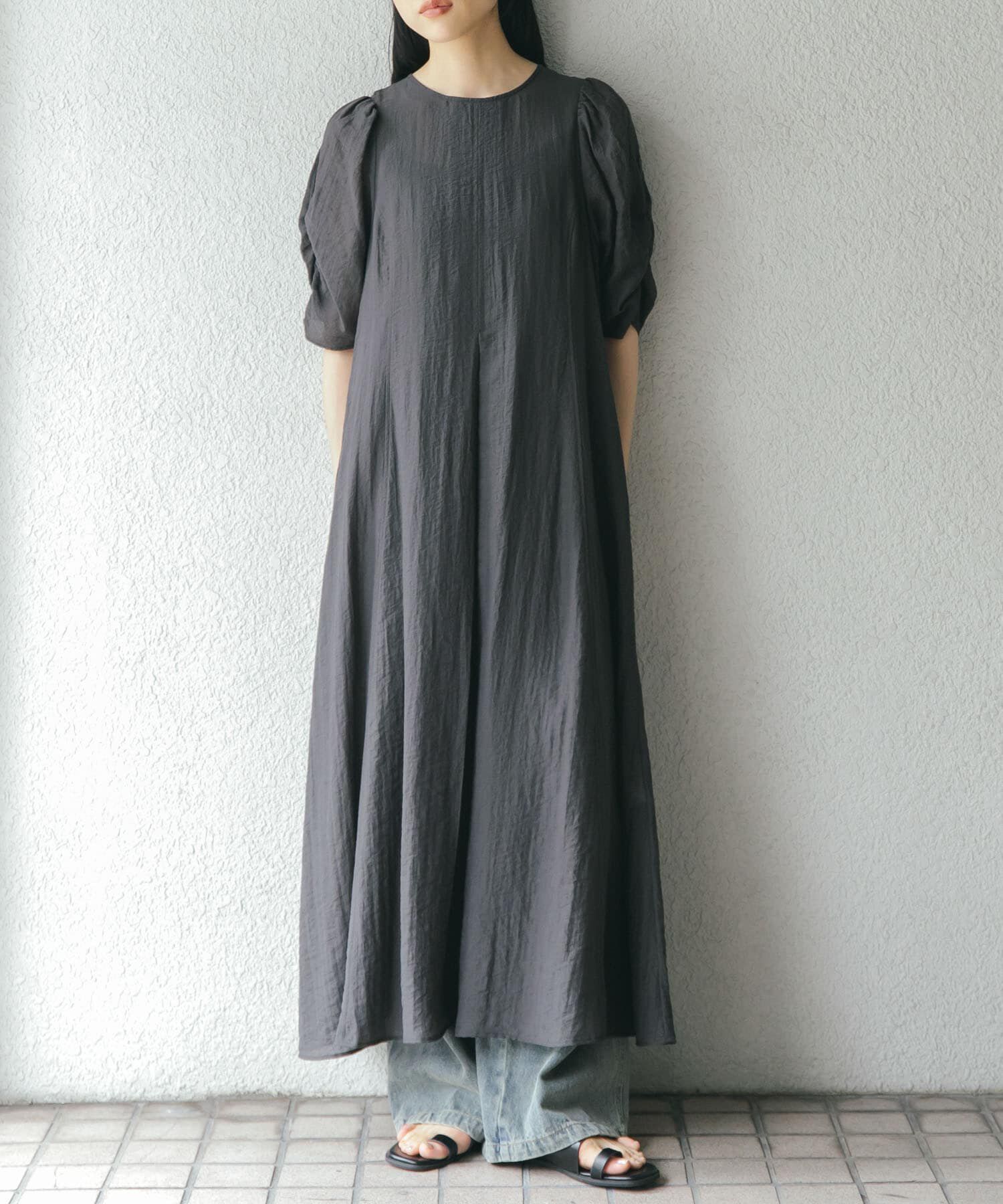  「ギャザースリーブフレアワンピース」|ワンピース|