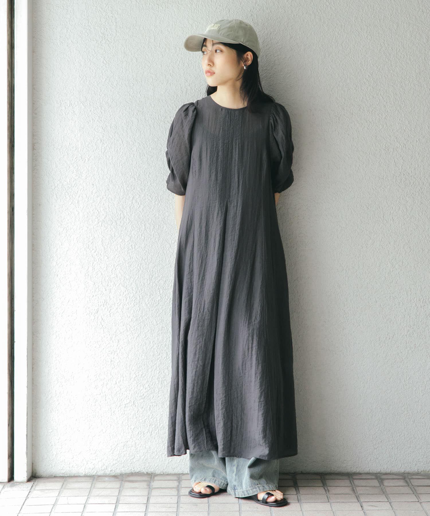  「ギャザースリーブフレアワンピース」|ワンピース|