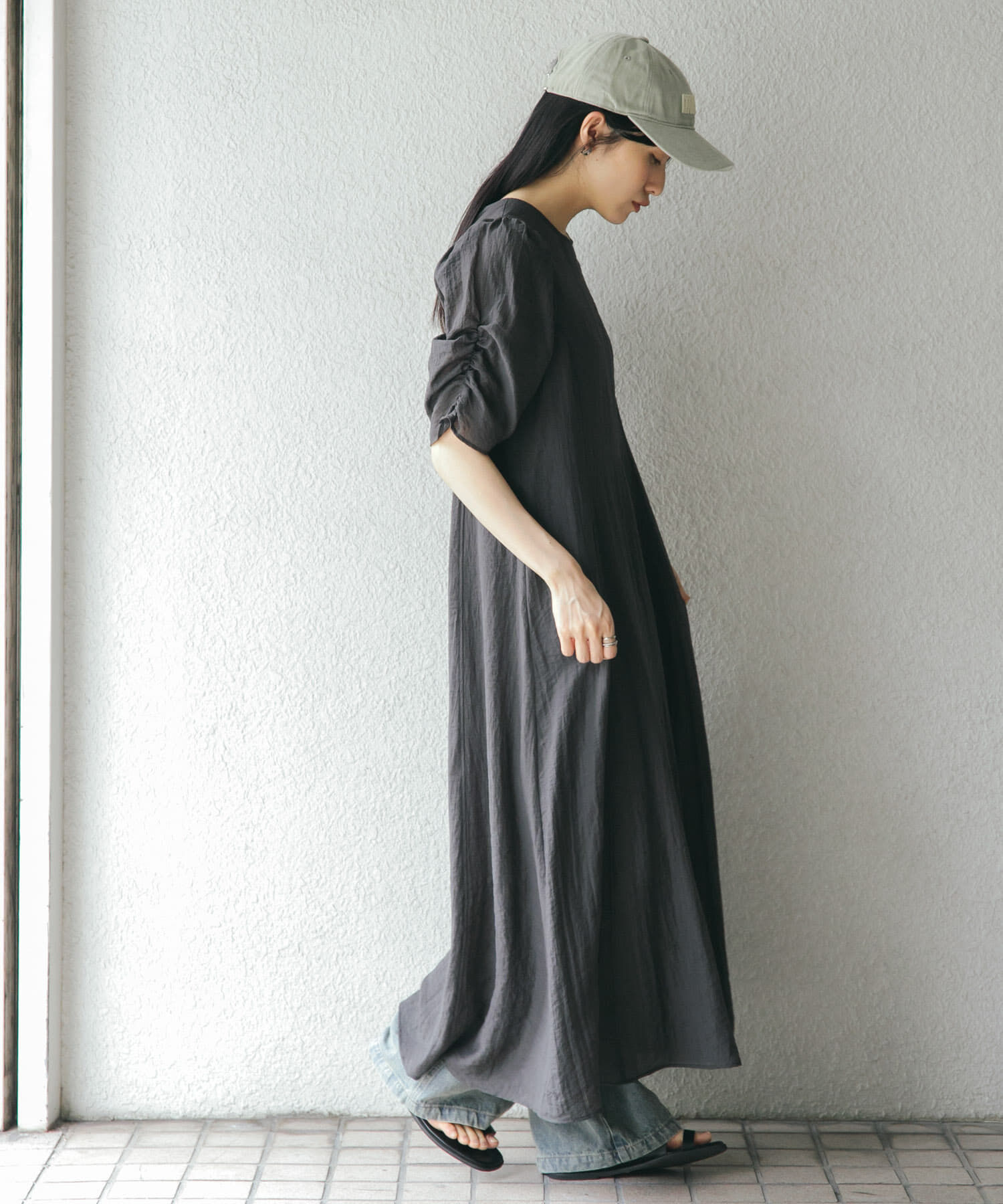  「ギャザースリーブフレアワンピース」|ワンピース|