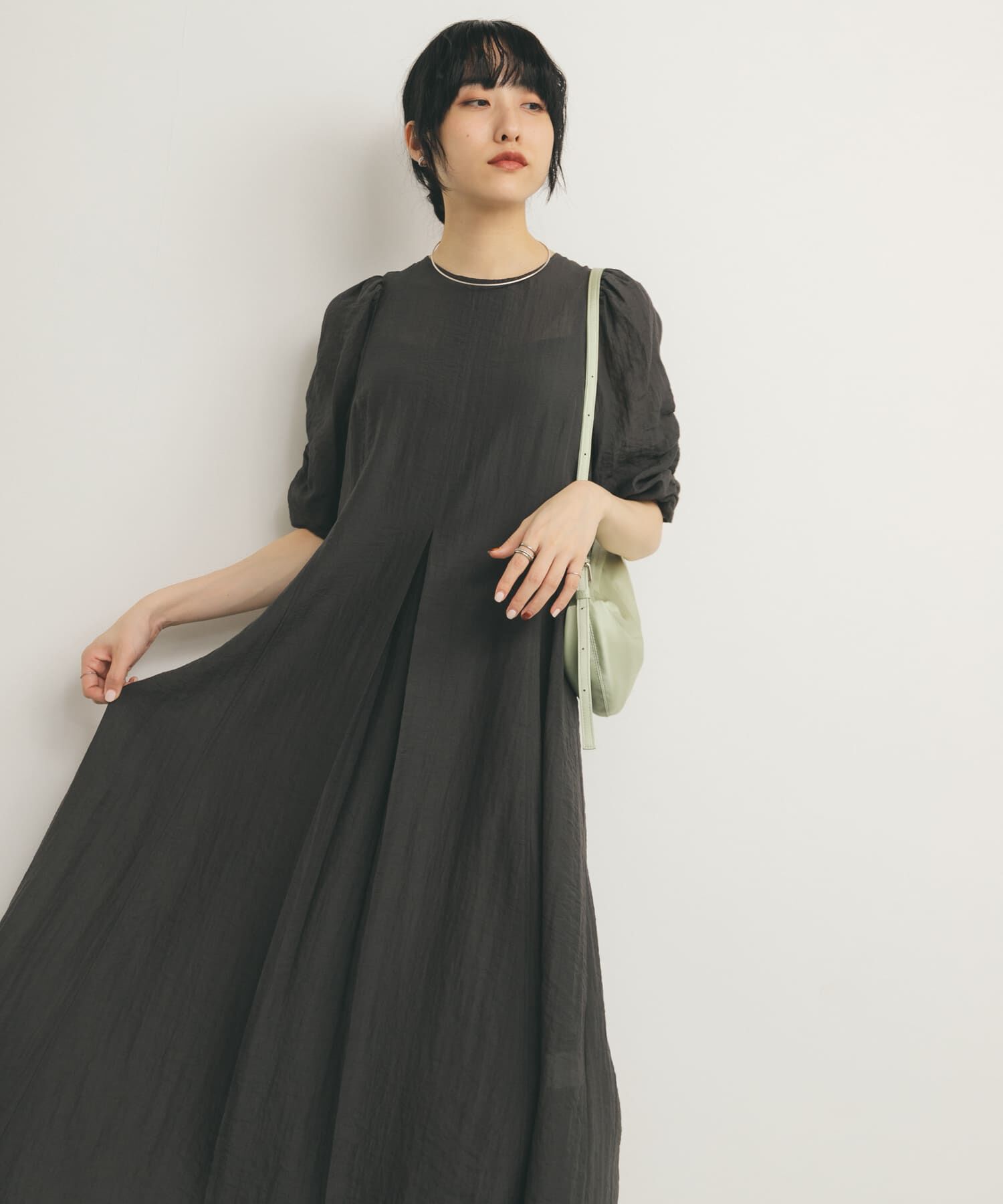  「ギャザースリーブフレアワンピース」|ワンピース|