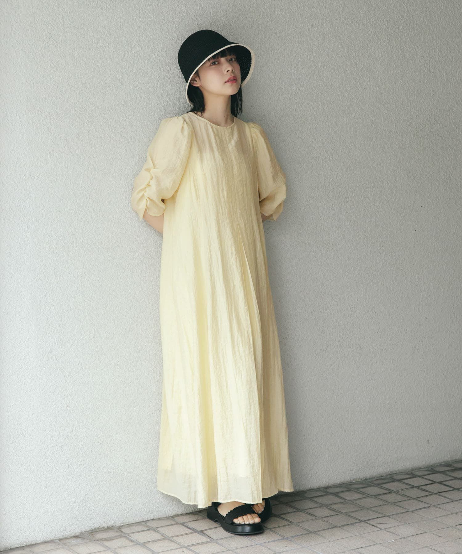  「ギャザースリーブフレアワンピース」|ワンピース|