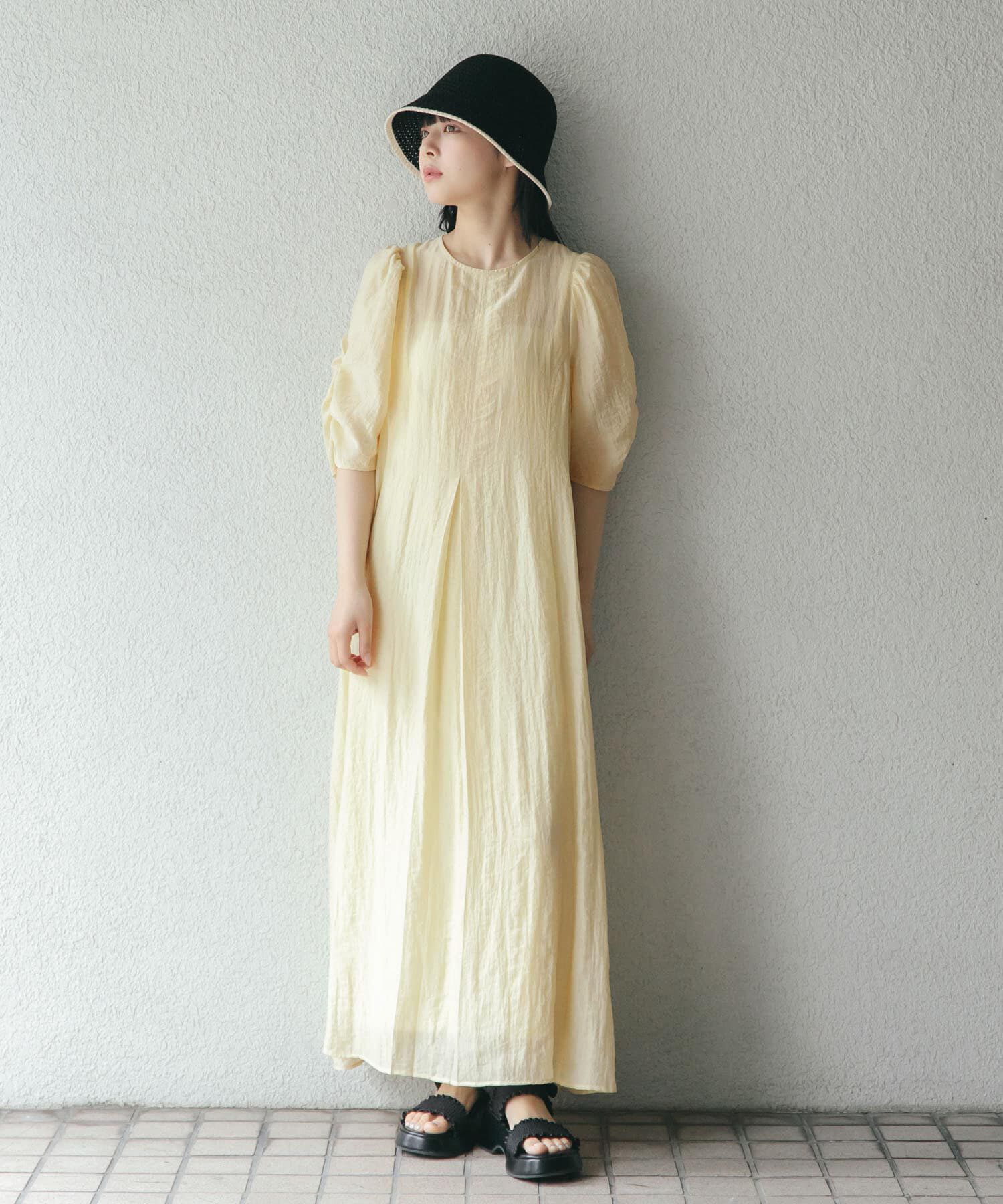  「ギャザースリーブフレアワンピース」|ワンピース|