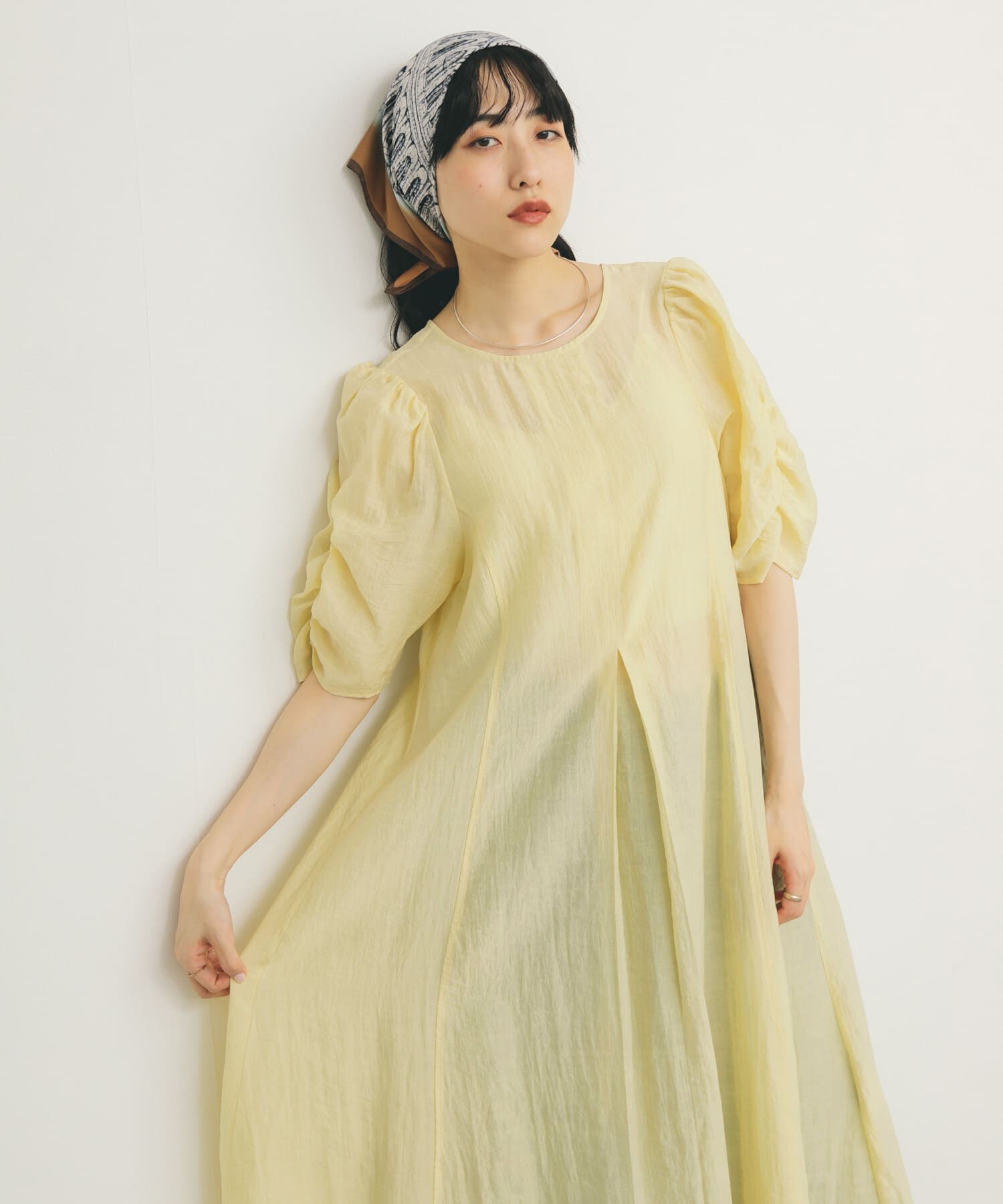  「ギャザースリーブフレアワンピース」|ワンピース|