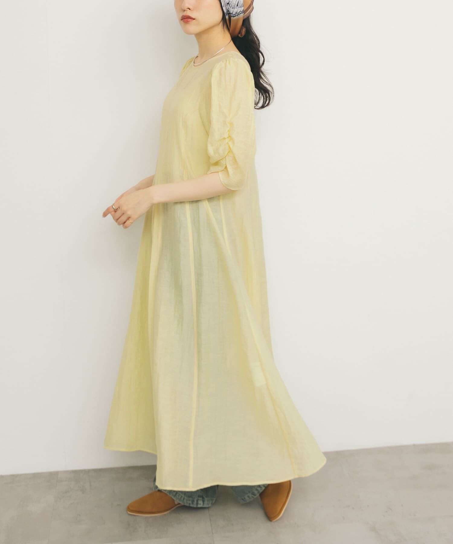  「ギャザースリーブフレアワンピース」|ワンピース|