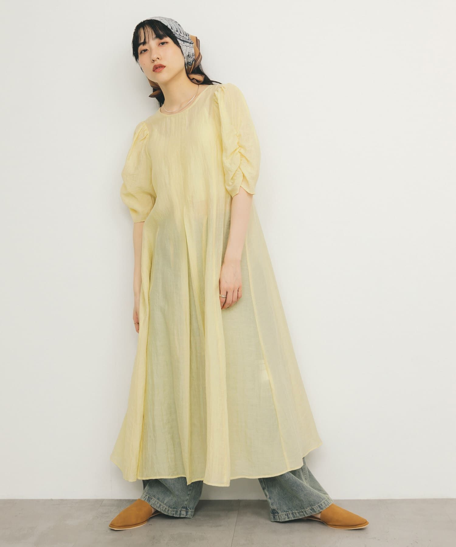  「ギャザースリーブフレアワンピース」|ワンピース|