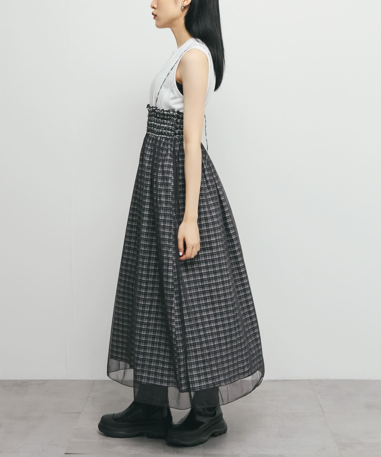  「チュールレイヤードチェックスカート」|スカート|