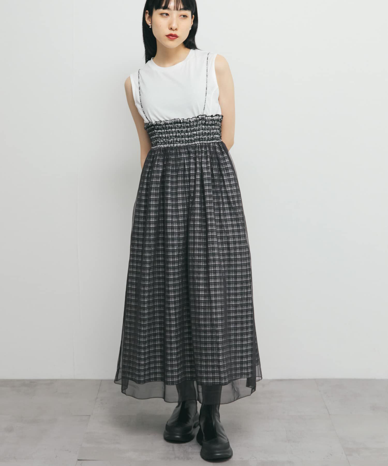  「チュールレイヤードチェックスカート」|スカート|