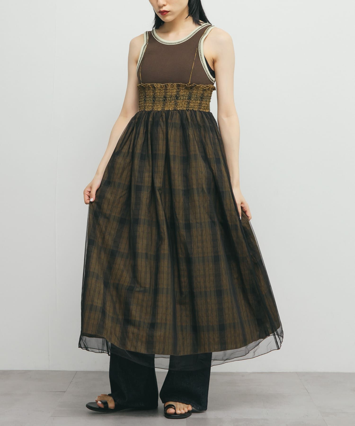  「チュールレイヤードチェックスカート」|スカート|