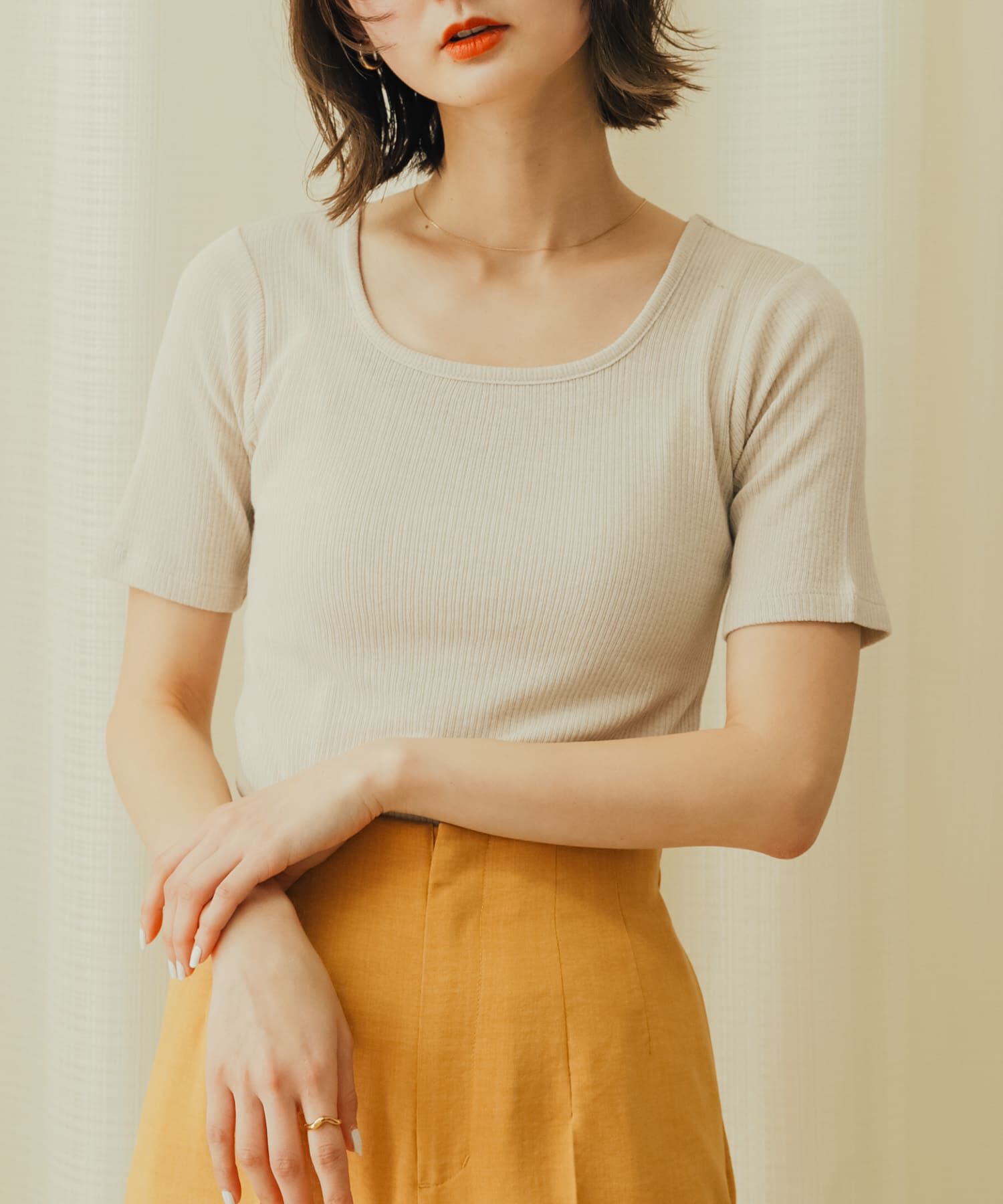 SENSE OF PLACE by URBAN RESEARCH「2WAYメランジリブTシャツ(半袖)」|Tシャツ・カットソー|ライトベージュ