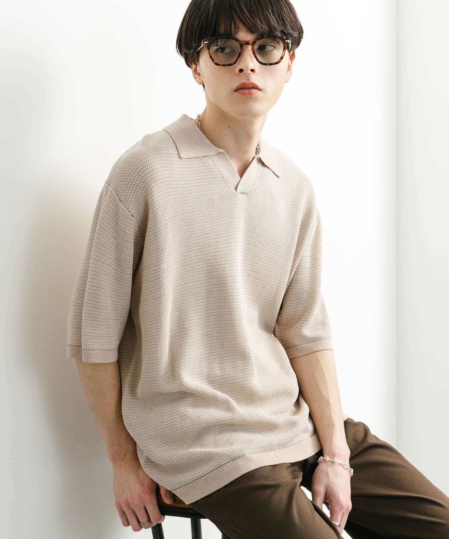 SENSE OF PLACE by URBAN RESEARCH「『ユニセックス』『洗濯可』ミックススキッパーニット」|ニット・セーター|ライトベージュ