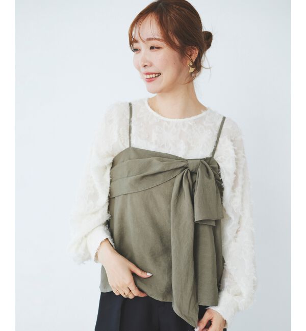 le.coeur blanc「フロントリボンキャミブラウス」|シャツ・ブラウス|カーキグリーン