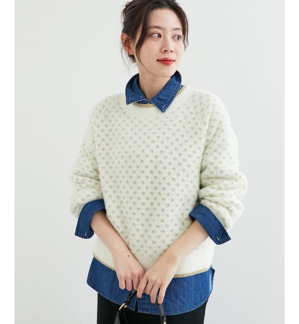 le.coeur blanc「《手洗い可能》フェザーヤーンダイヤ柄ラメニット」|ニット・セーター|
