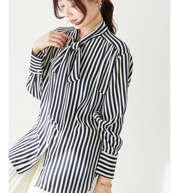 le.coeur blanc「ストライプボウタイブラウス」|シャツ・ブラウス|オフ／柄