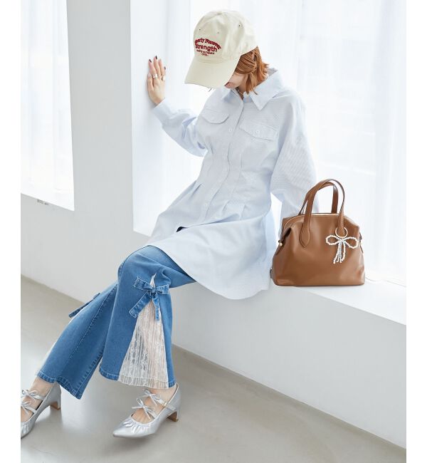 MAJESTICLEGON「バックレースアップミニシャツワンピ」|ワンピース|