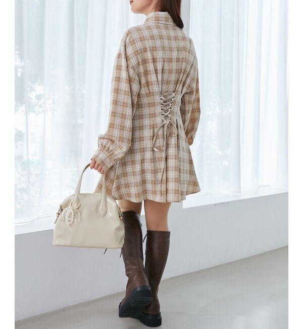 MAJESTICLEGON「バックレースアップミニシャツワンピ」|ワンピース|