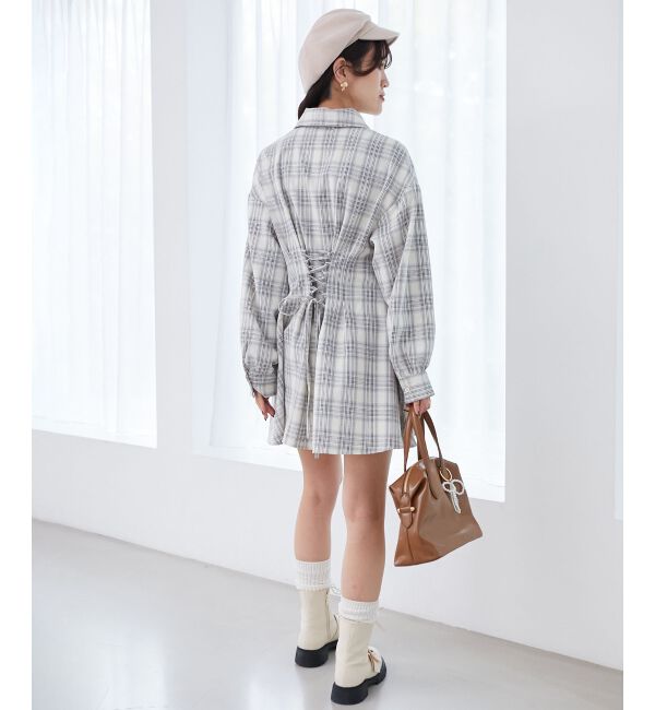 MAJESTICLEGON「バックレースアップミニシャツワンピ」|ワンピース|
