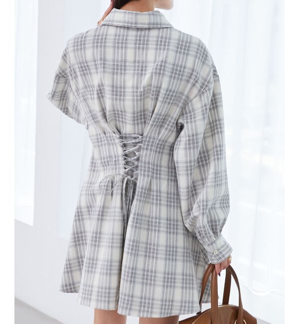 MAJESTICLEGON「バックレースアップミニシャツワンピ」|ワンピース|