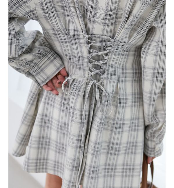 MAJESTICLEGON「バックレースアップミニシャツワンピ」|ワンピース|