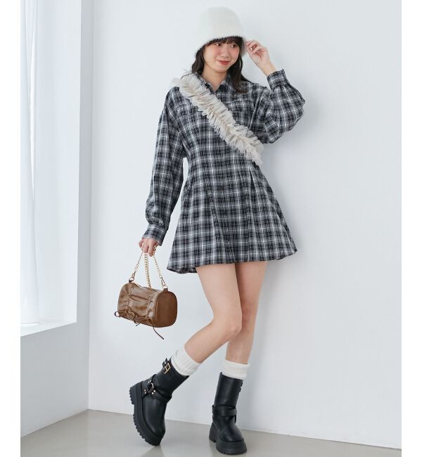 MAJESTICLEGON「バックレースアップミニシャツワンピ」|ワンピース|