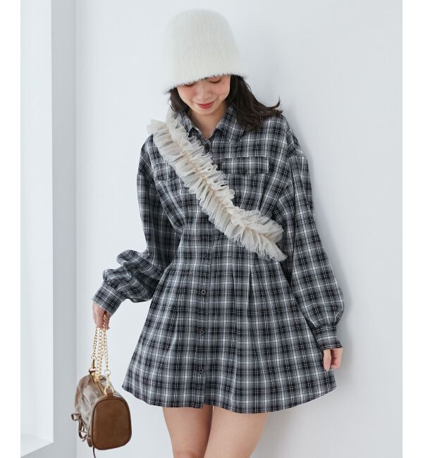 MAJESTICLEGON「バックレースアップミニシャツワンピ」|ワンピース|