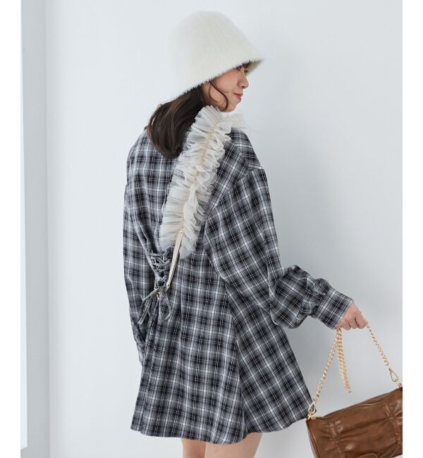 MAJESTICLEGON「バックレースアップミニシャツワンピ」|ワンピース|