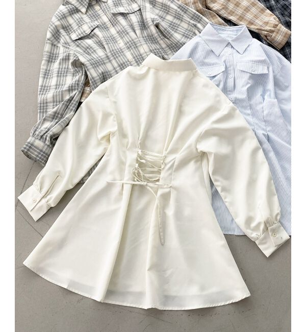 MAJESTICLEGON「バックレースアップミニシャツワンピ」|ワンピース|