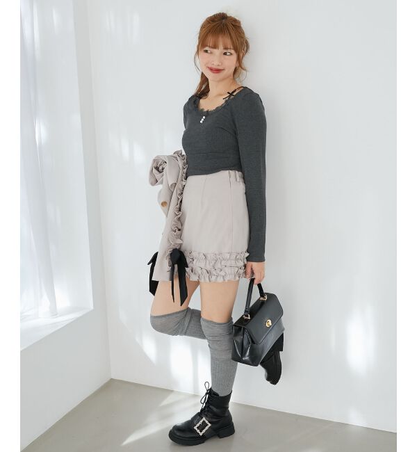  「レース使い肩リボントップス」|Tシャツ・カットソー|