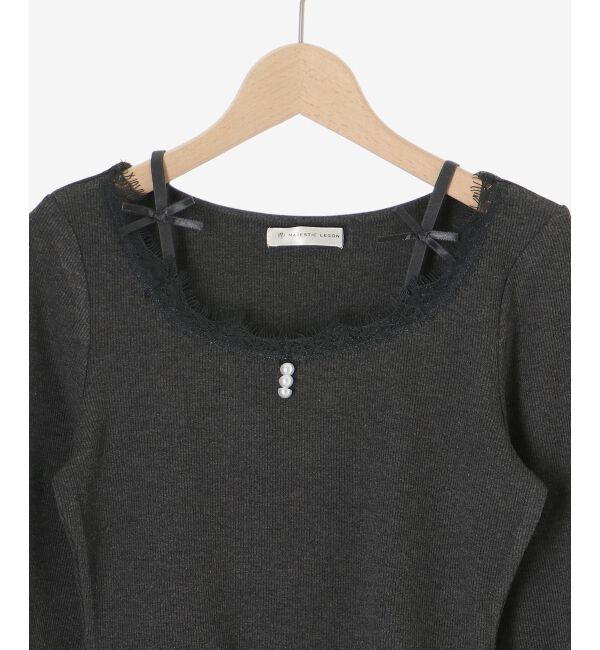  「レース使い肩リボントップス」|Tシャツ・カットソー|