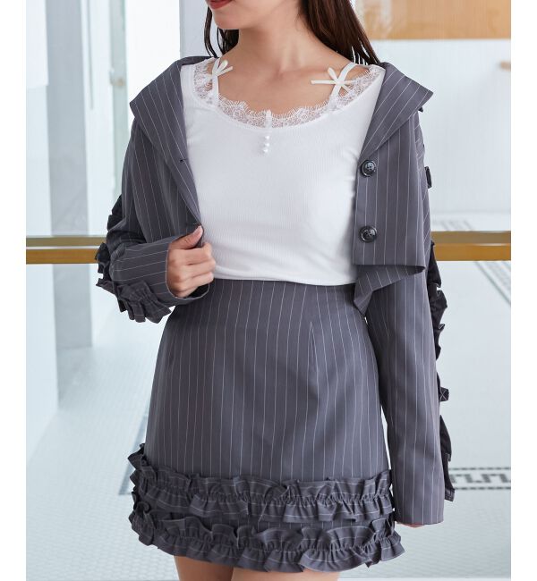  「レース使い肩リボントップス」|Tシャツ・カットソー|
