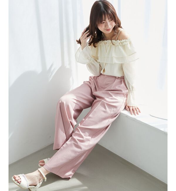  「センタープレスタックワイドパンツ」|その他|ピンク