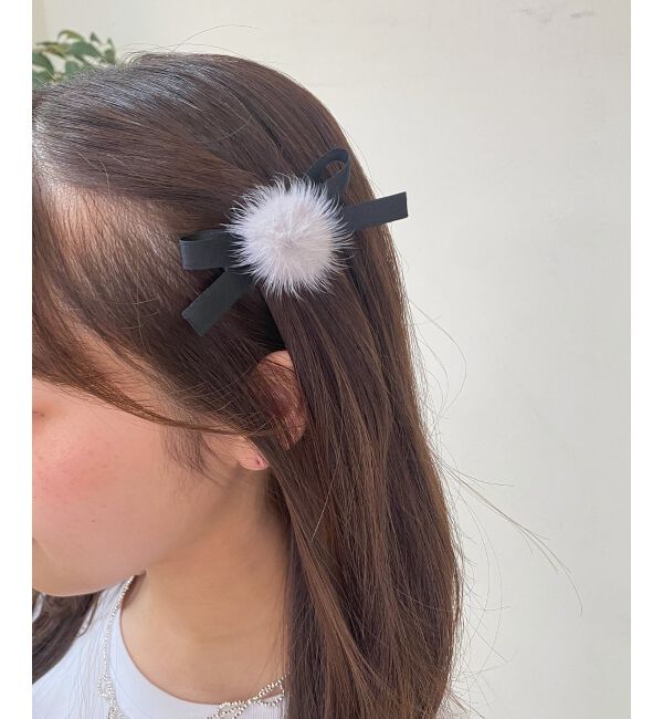  「ふわふわリボンヘアピンセット」|その他|グレー