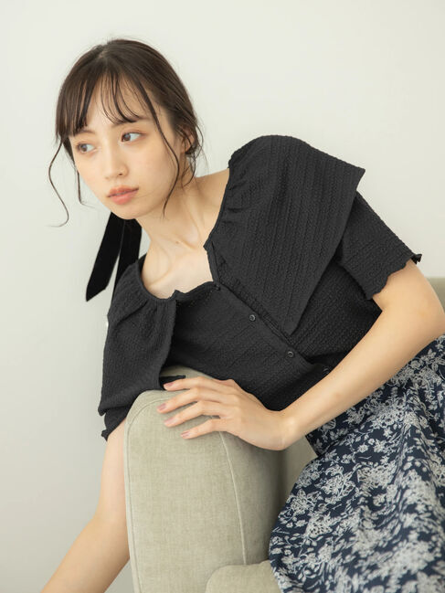 earth music&ecology「ビッグカラーカットプルオーバー」|Tシャツ・カットソー|Black