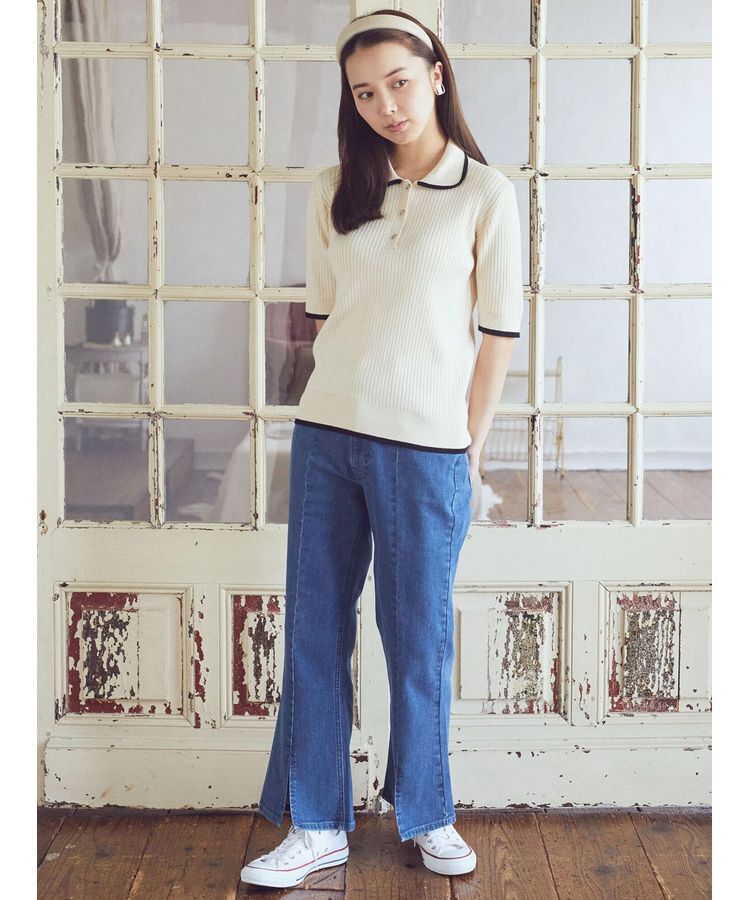 earth music&ecology「Lee&times;e.m.a.e.スリットフレアデニムパンツ」|デニム|