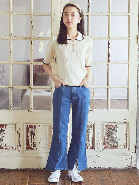 earth music&ecology「Lee&times;e.m.a.e.スリットフレアデニムパンツ」|デニム|