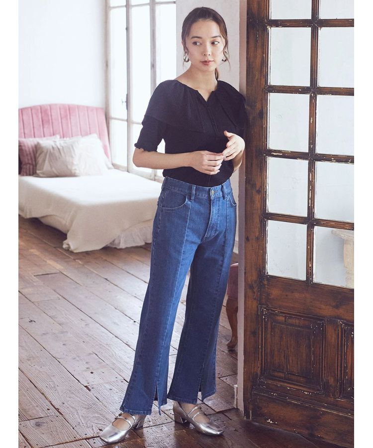 earth music&ecology「Lee&times;e.m.a.e.スリットフレアデニムパンツ」|デニム|