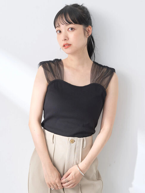 earth music&ecology「チュールドッキングカップ付キャミソール」|インナー|Black