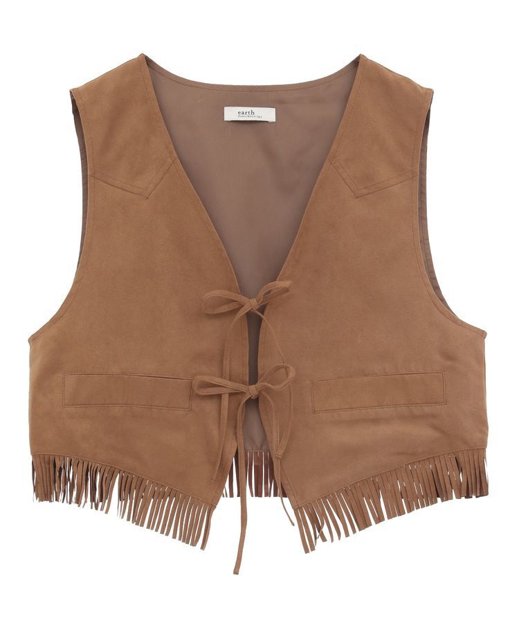 earth music&ecology「スウェード調フリンジベスト」|ベスト・ジレ|
