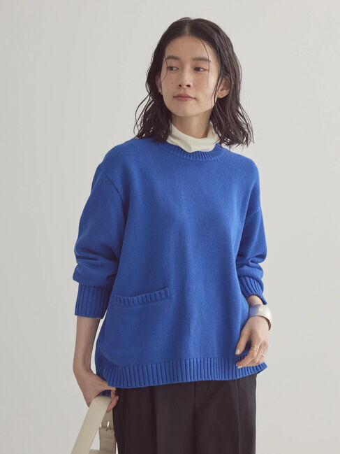  「ポケット付きニットプルオーバー」|ニット・セーター|ブルー